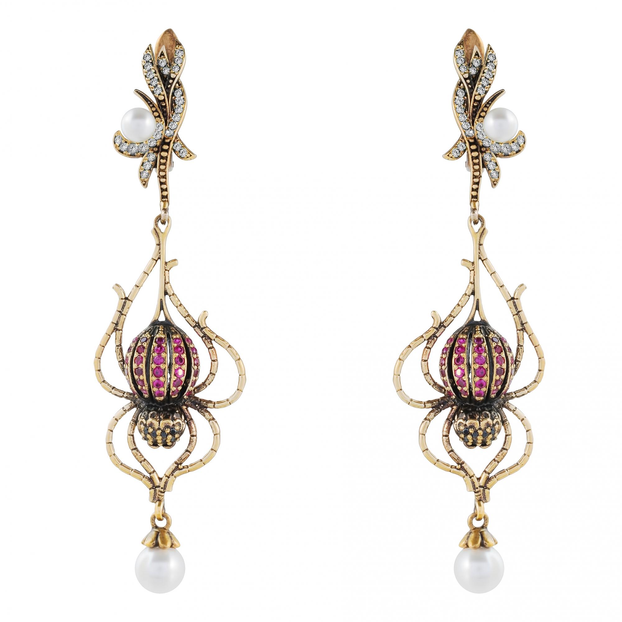 OR0107 GRANAT/OLIVE Earings Ragno Art Nouveau